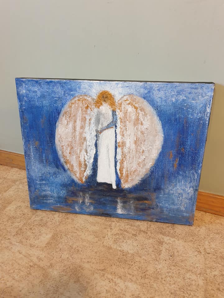 mixed media tavla akryl och olja ängel Anne Kaarina Soulshine